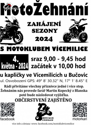 MotoŽehnání - zahájení motosezony 2024 s Motoklubem Vícemili