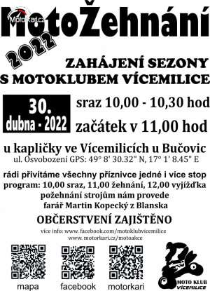 MotoŽehnání - zahájení motosezony 2022 s Motoklubem Vícemili
